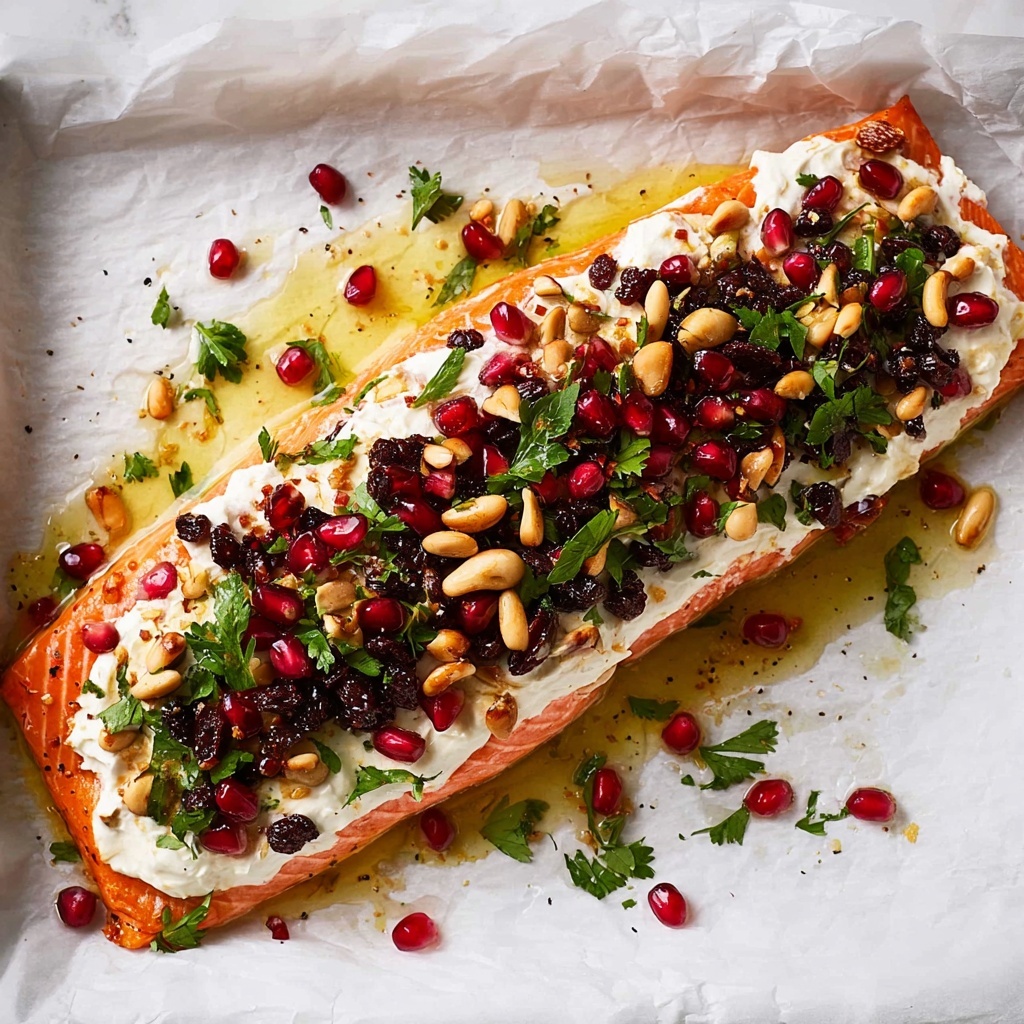 Christmas Baked Salmon with Creamy Dill Sauce, Cranberry Orange Tapenade, and Pomegranate Garnish Recipe - Recipe Image