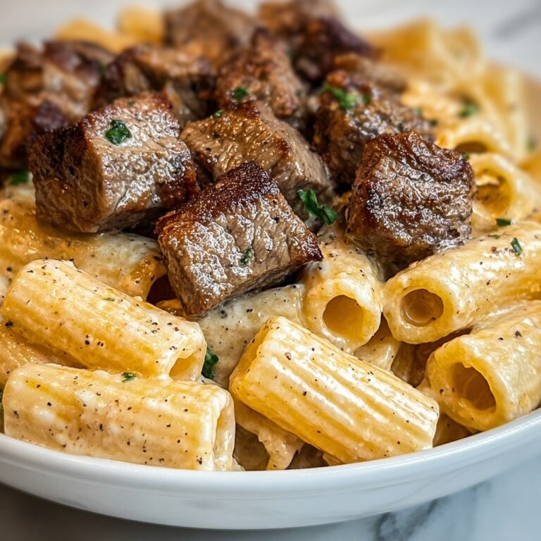 Cajun Steak Tips in Cheesy Rigatoni Parmesan Sauce Recipe