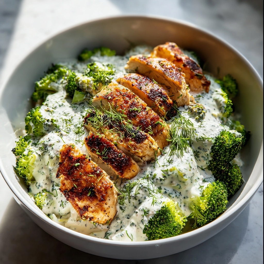Grilled Chicken Broccoli Bowls with Creamy Garlic Sauce Recipe - Recipe Image