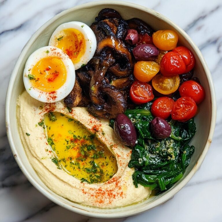 Savory Mushroom, Tomato, Spinach, and Hummus Breakfast Bowls Recipe