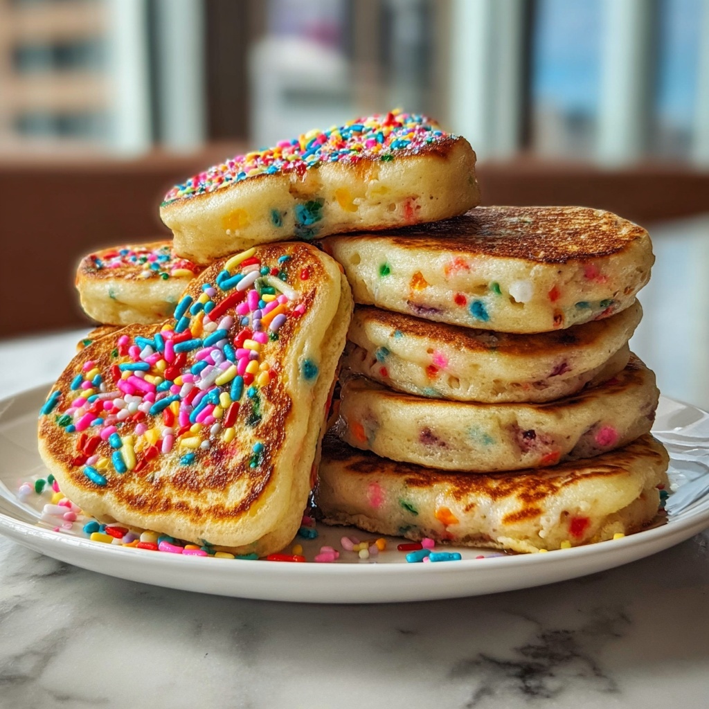 Rainbow Sprinkle Heart Pancakes Recipe - Recipe Image