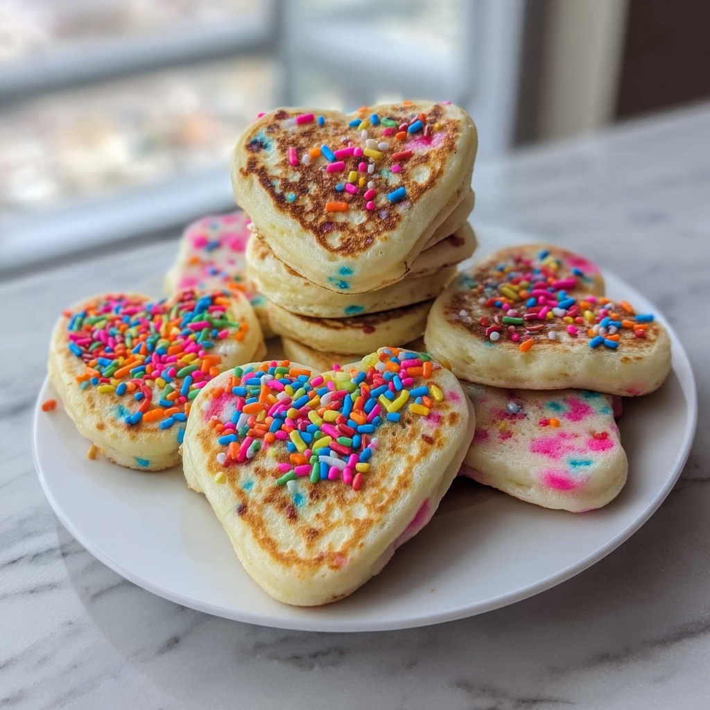 Rainbow Heart Sprinkle Pancakes Recipe - Recipe Image