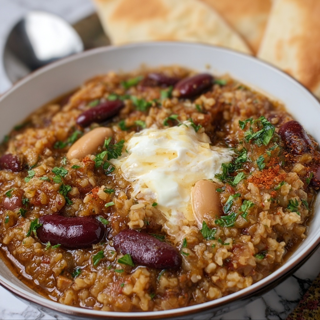 Mujaddara bi Fasolia: Lebanese Kidney Beans and Bulgur Stew Recipe - Recipe Image