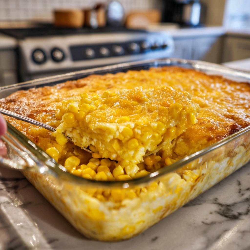 Creamy Corn Casserole with Jiffy Cornbread Mix Recipe - Recipe Image