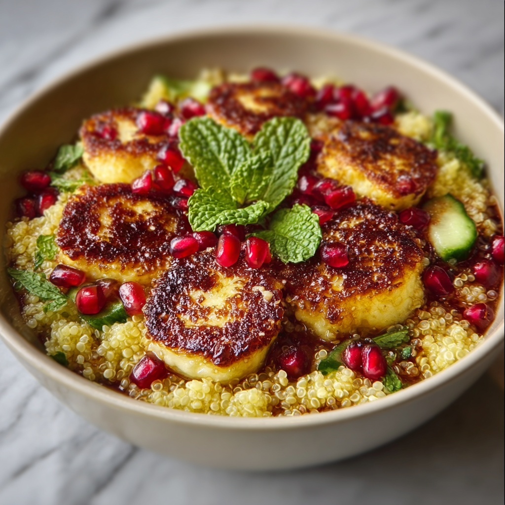 Halloumi Pomegranate Couscous Salad with Mint Lemon Dressing Recipe - Recipe Image