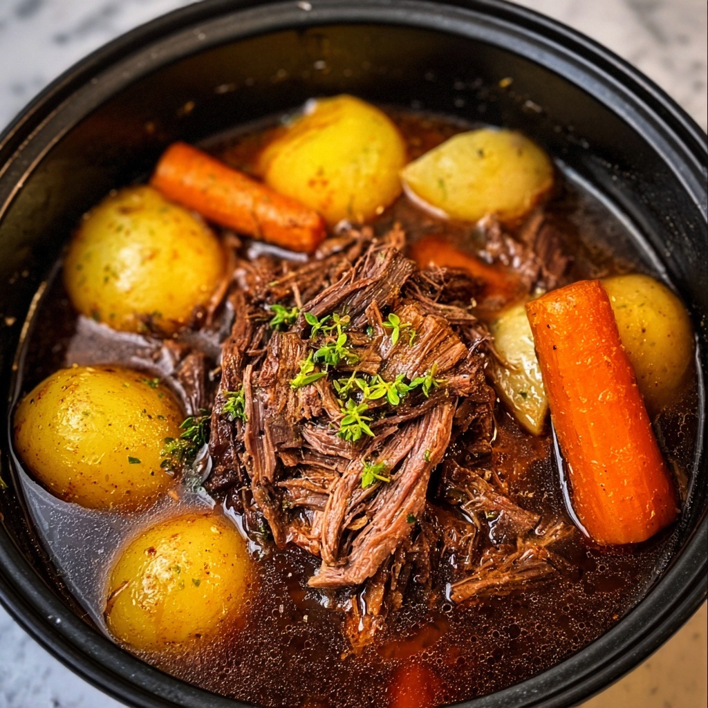 Instant Pot Beef Roast with Carrots, Potatoes, and Red Wine Gravy Recipe - Recipe Image