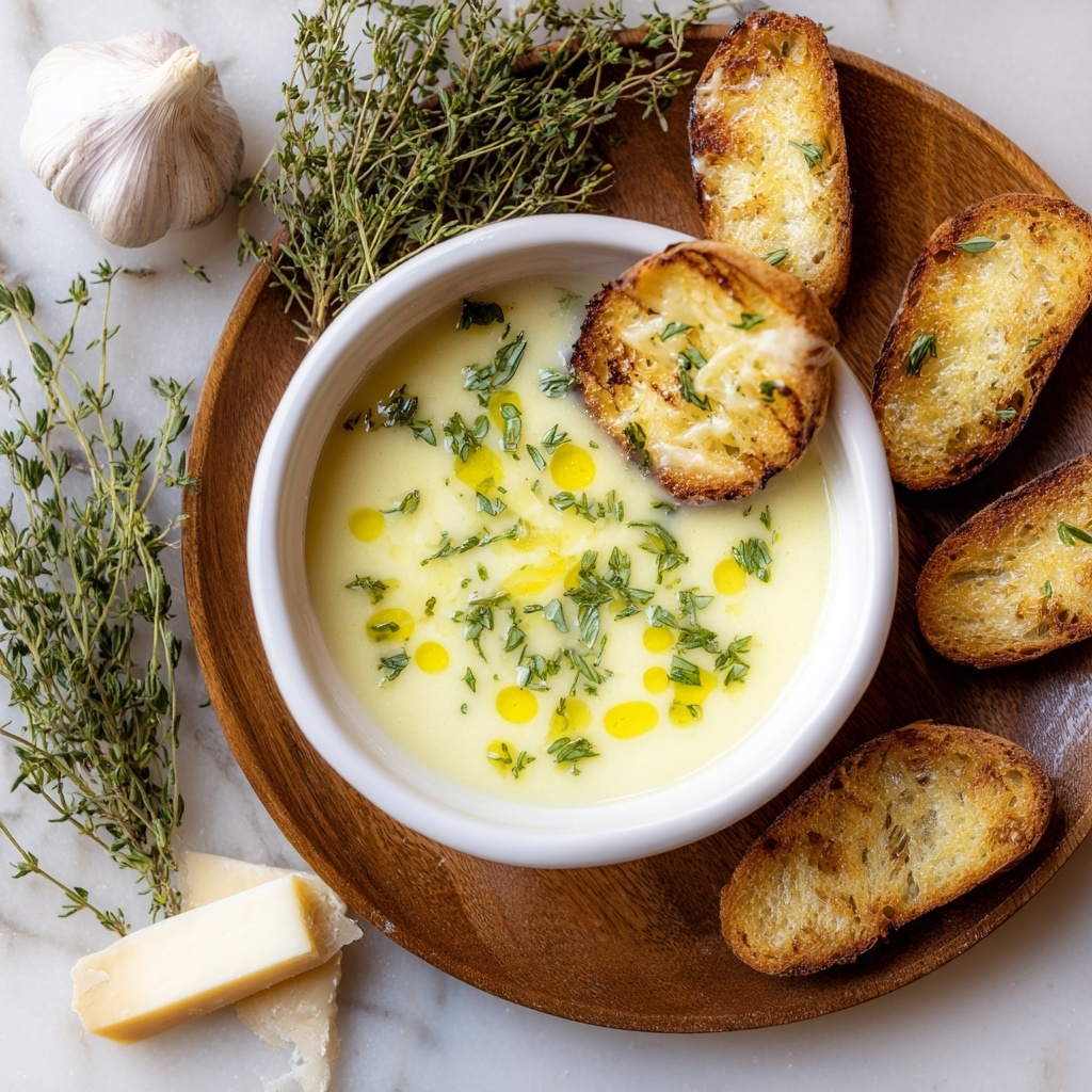French Garlic Soup with Cheesy Crostinis Recipe - Recipe Image