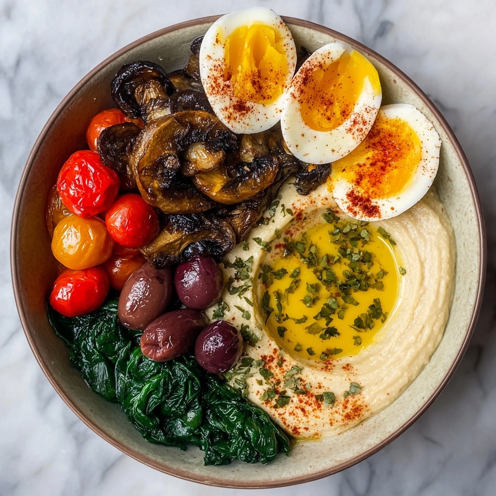 Savory Mushroom, Tomato, Spinach, and Hummus Breakfast Bowls Recipe - Recipe Image