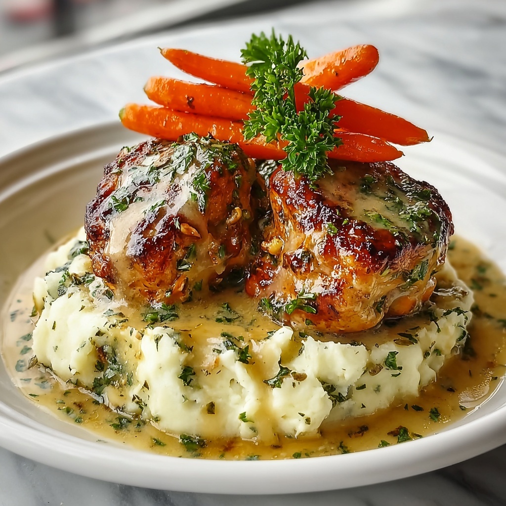 Creamy Herb Chicken Thighs with Carrots & Mashed Potatoes Recipe - Recipe Image