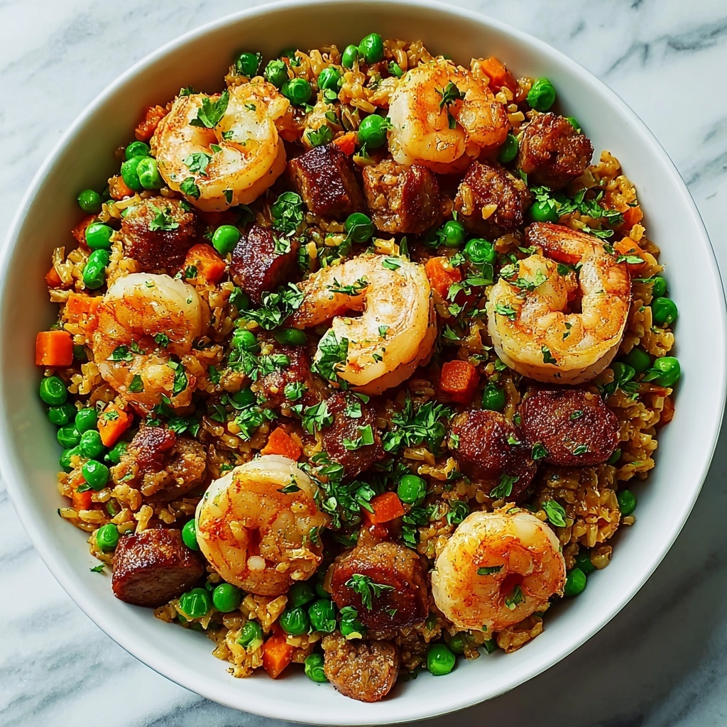 Sauteed Sausage, Shrimp, and Vegetable Rice Skillet Recipe - Recipe Image