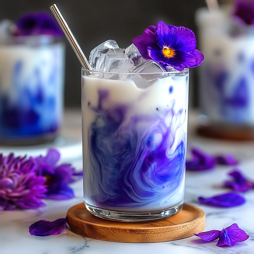 Iced Butterfly Pea Flower Tea Latte Recipe - Recipe Image