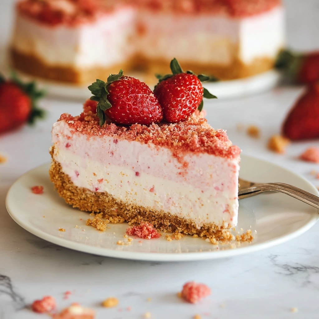 No-Bake Strawberry Crunch Cheesecake Recipe - Recipe Image