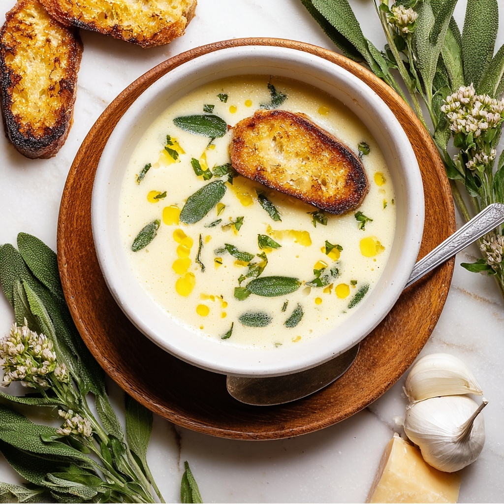 French Garlic Soup with Cheesy Crostinis Recipe - Recipe Image
