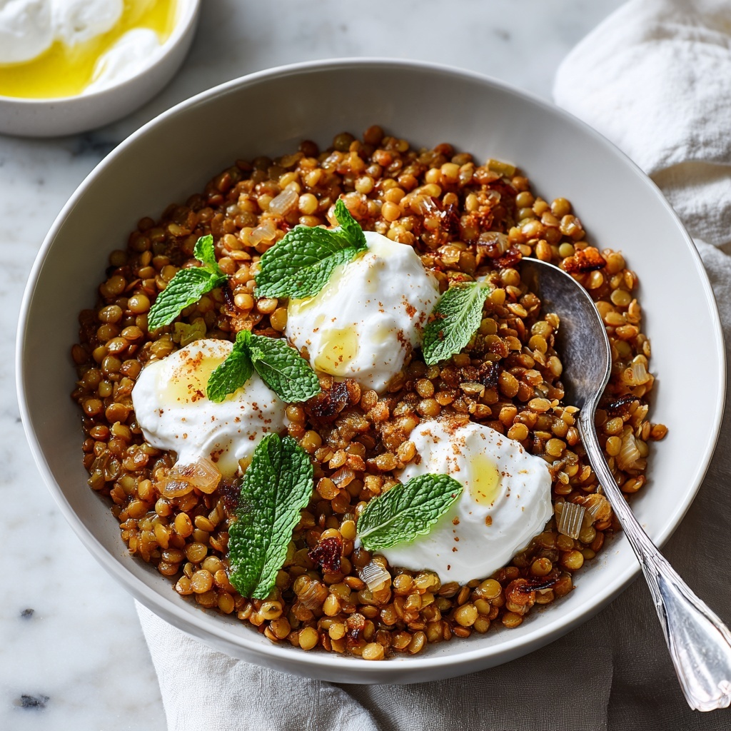 Mujaddarat Bulgur with Cucumber Mint Yogurt Recipe - Recipe Image