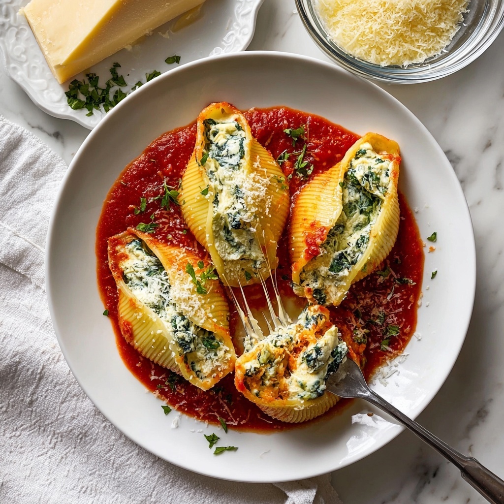 Creamy Spinach and Ricotta Stuffed Shells with Marinara Recipe - Recipe Image