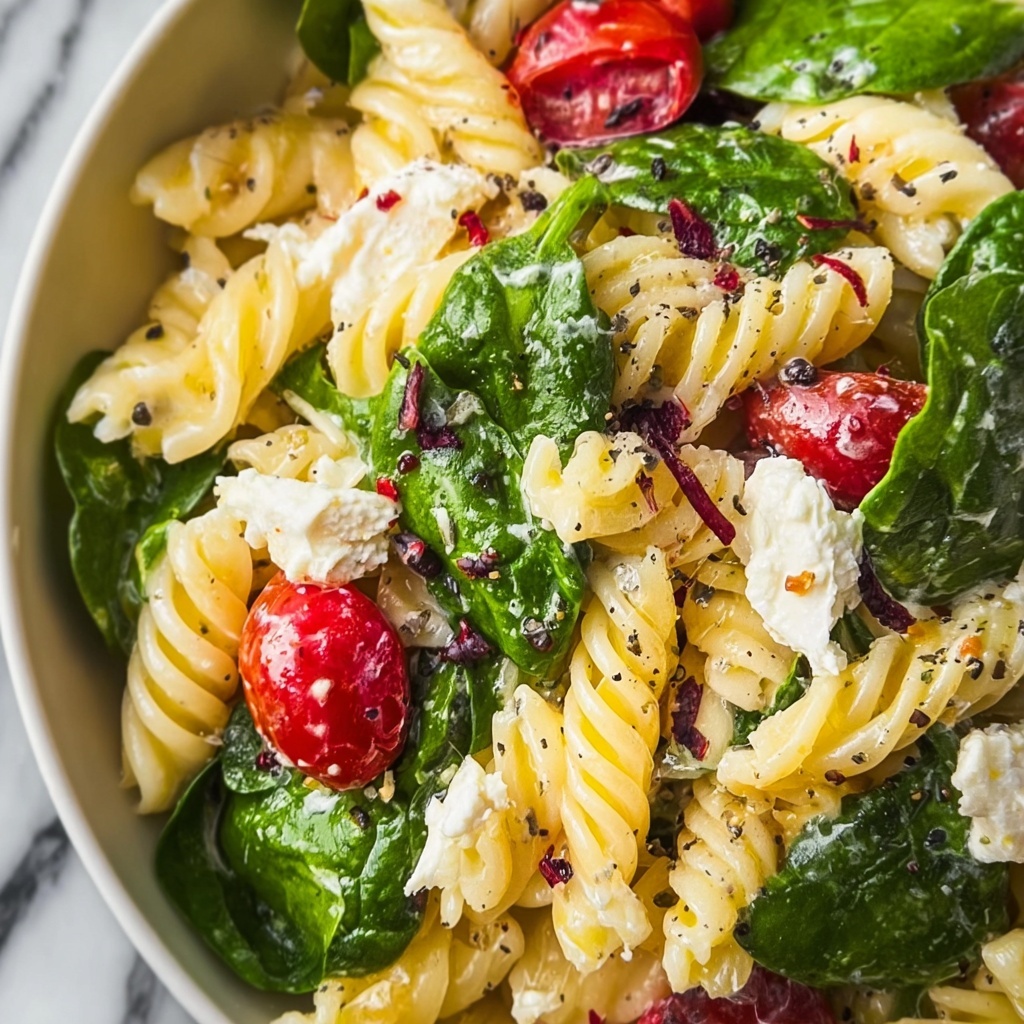 Vibrant Spinach Pasta Salad with Feta and Sweet Cranberries Recipe - Recipe Image