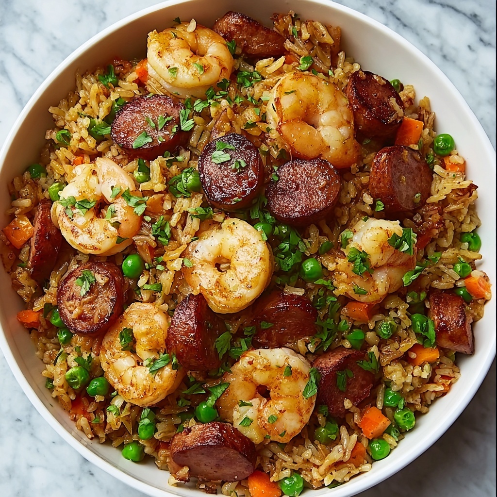 Sauteed Sausage, Shrimp, and Vegetable Rice Skillet Recipe - Recipe Image