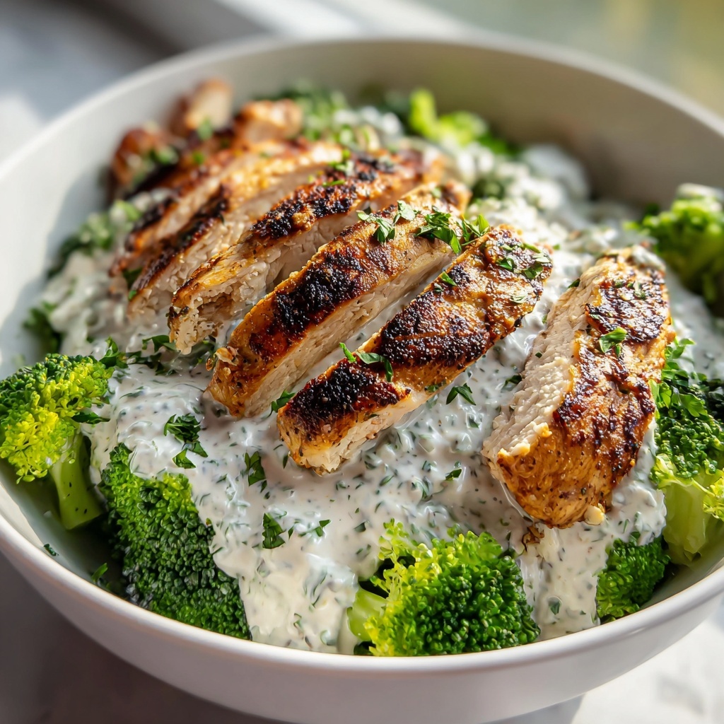 Grilled Chicken Broccoli Bowls with Creamy Garlic Sauce Recipe - Recipe Image
